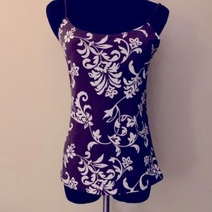 Akoya Sz Large Spaghetti strap brown and cream stretch tank Excellent Condition